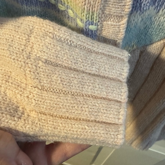 Vintage Pastel Grandma Hand Knit Geometric Striped Cardigan Button Up Sweater LG - Picture 2 of 16